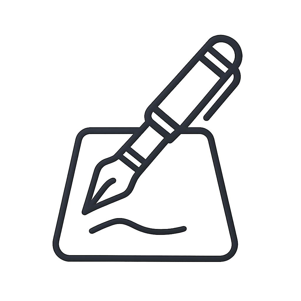 vectorial line style illustration of a fountain pen writing in a box.